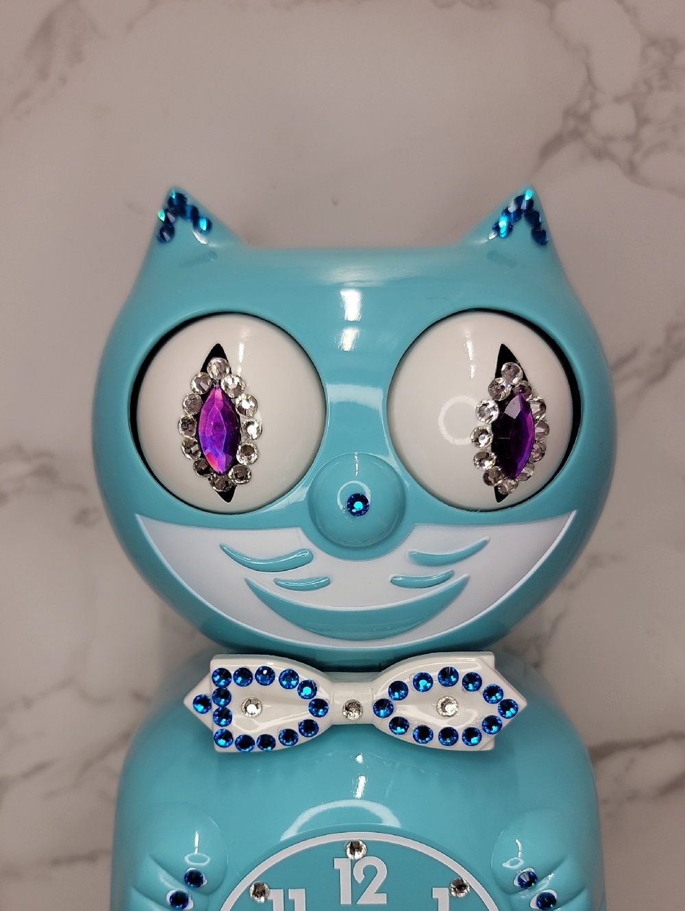 RARE Jeweled Vibrant Blue Turquoise Kit Kat Cat Klock Clock
